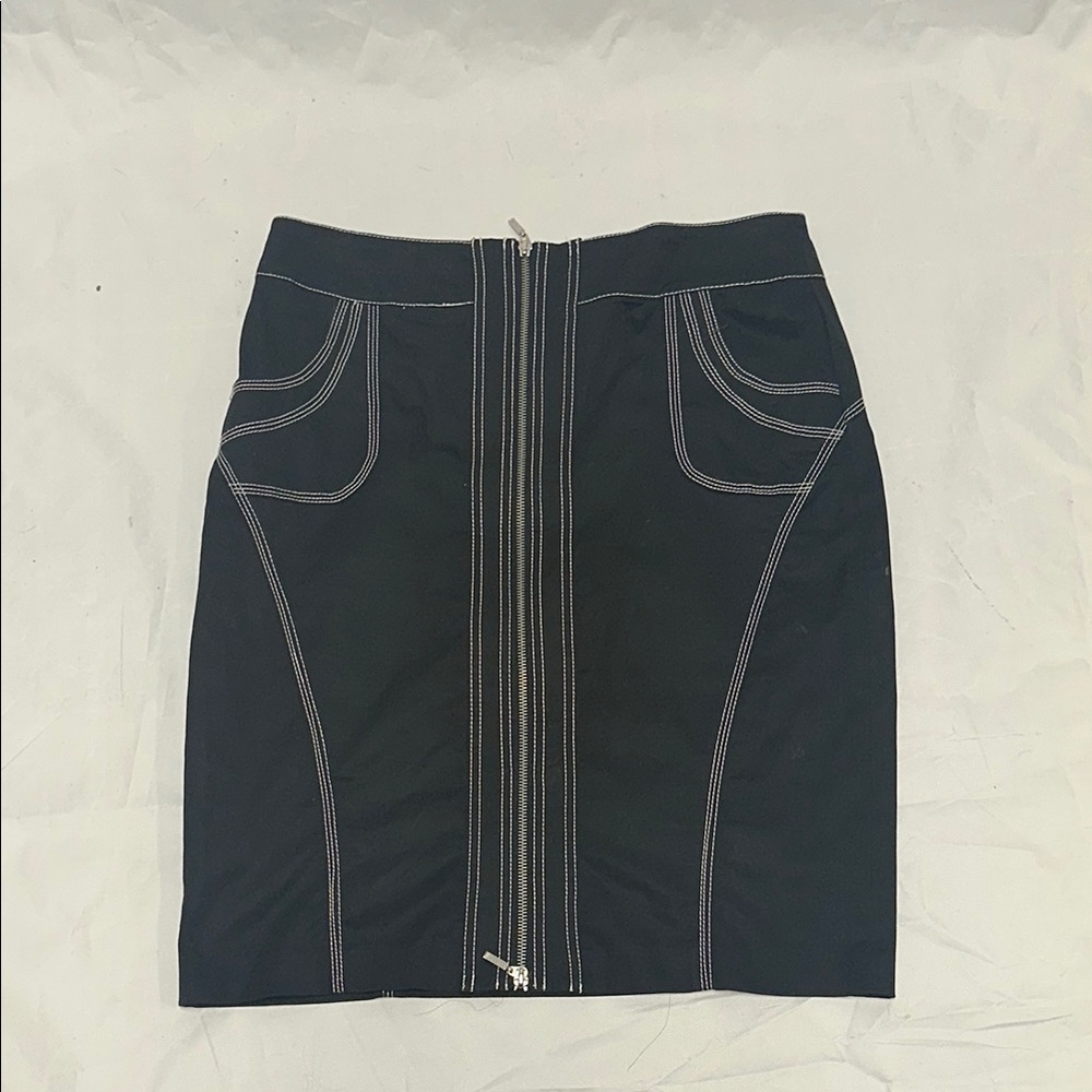Kenar Black Pencil Mini Skirt with Gray Accents